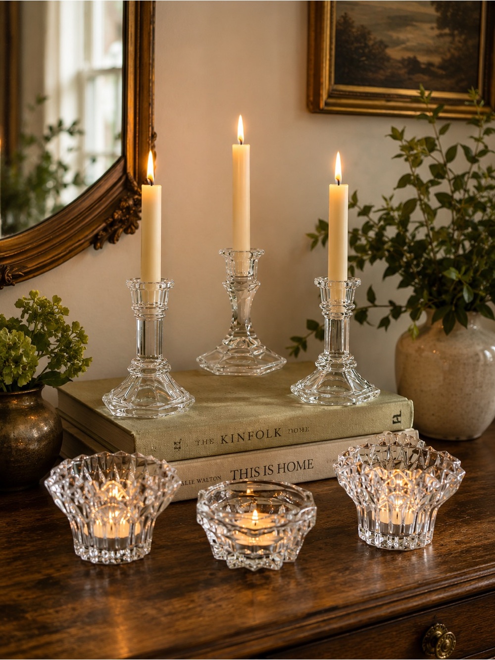 Vintage Crystal Glass Candle Holder Collection – 6 Pieces
